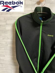 Reebok リーボック ワンポイントロゴジャージ Sサイズ 黒 緑 アスリート蛍光色