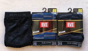 BROS＆B.V.D ボクサーパンツ Ｌサイズ ブロス 迷彩 ブラック＆ビーブイディー ストライプ 前開き ブルー×ブラック 3枚セット ☆送料無料