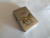 馬具の英語名がわかる！馬の絵柄の珍品Zippo！銀メッキ加工！94年製！ビンテージ年代物ジッポー！_画像1