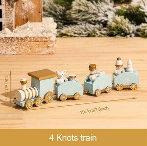 A 飾り オーナメント 木製 列車 北欧 木製 電車 ツリー 水色 ブルー