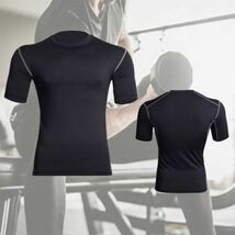 【新品】 【セール♪】 スポーツ メンズ 半袖Tシャツ フィットネス Lサイズ ブラック トップス ジム トレーニング ♪_画像1