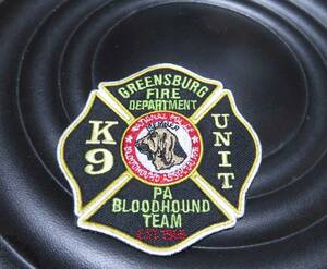 NM軍緑◆新品Greensburg Fire Department消防局　K9　人命救助犬　グリーンズバーグ　アメリカ消防署ワッペン（刺繍パッチ）◆レスキュー