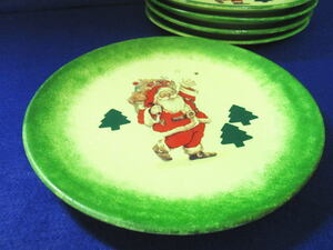 【クリスマス サンタクロース グリーン ケーキ皿 5枚セット】食器/中皿/緑/黄緑/陶磁器