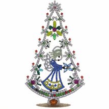 C5228◆ クリスマスツリーの置物 天使のデザイン入り * 高さ約20.8㎝ ◆ チェコ ガラス ラインストーン ◆ ハンドメイド ヴィンテージ ◆_画像1