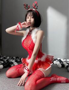 ハイレグレオタード レースクイーン クリスマス コスチューム衣装セット 豪華 大胆 エロティックオープンクロッチ クリスマスレッド