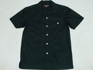 美品MARQUEEマーキー半袖コットンオープンカラーシャツSブラック背面刺繍
