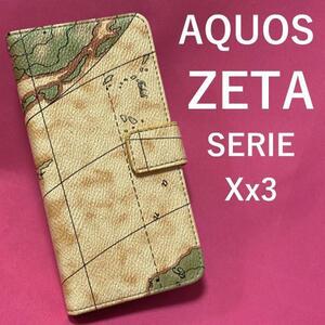 AQUOS ZETA SH-04H/SHV34 地図デザイン 手帳型ケース/落下防止に便利なストラップホール付き