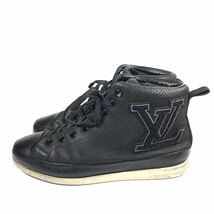 【ルイヴィトン】本物 LOUIS VUITTON 靴 25.5cm 黒 LVロゴモチーフ ハイカットシューズ スニーカー カジュアル レザー メンズ 伊製 6 1/2_画像7
