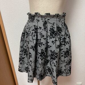 チェック 花柄 フレアスカート M