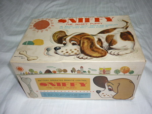 # unused rare 1960 period also box attaching! tin plate Tommy (TOMY)[SNIFFY THE NOSEY PUPPY]. dog . nose ...TP-212 length 12cm, width 24.5cm, width 16cm