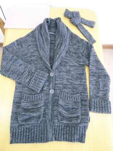 **[ E hyphen world gallery ] knitted half height cardigan waist belt cord attaching gray series 