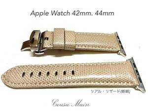 アップルウォッチバンド applewatch series7,6,SE,5,4,3,2,1 42mm44mm45mmリアルリザード（アダプター22mmＤバックル取付工具セット）S213