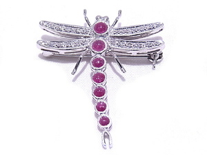 750 K18WG white gold brooch dragonfly motif diamond 0.12ct ruby 0.85ct [ used ][ degree A][ No-brand ]