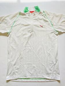 ≪即決≫PUMAゴルフ　メンズウェア　ジップシャツ　半袖シャツ　サイズ：O　ホワイト系