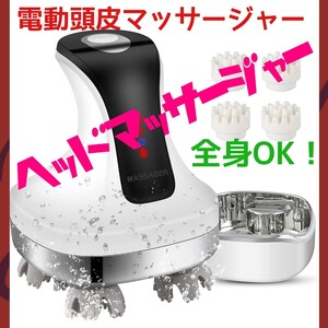 電動頭皮ブラシ IPX7防水 乾湿両用 USB充電台座 4D技術 男女兼用