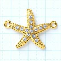 ラインストーン付き チャーム ヒトデ 2個セット ゴールド スターフィッシュ アクセサリー パーツ カン付き 金具 金属 金 海星 マリン tymvg_画像2