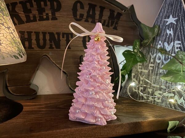 アロマストーン クリスマスツリー ピンク Lサイズ12.5センチ大 鈴付き ホワイトパール