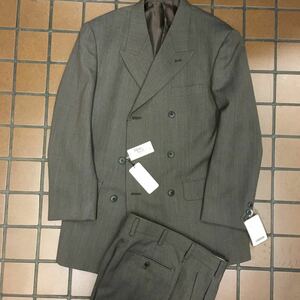  tag equipped designer's double-breasted suit European style size M side Benz 2 tuck sinamon color solid stripe 