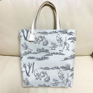 ハンドメイド 金襴生地 鳥獣戯画 トートバッグ サブバッグ ハンドバッグ 着物バッグ 和装バッグ 帯締めバッグ お茶会 お稽古 白