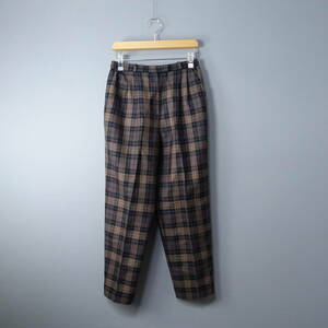  beautiful goods *Leilian/ Leilian /11/ made in Japan / wool 100%/ waist rubber / check slacks / Brown tea / lady's / pants 