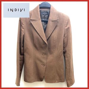 極美品☆送料無料!INDIVI インディヴィ テーラードジャケット ブラウン 茶色 40