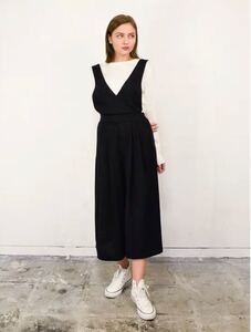 【2WAY】 ジャンパースカート サロペット オーバーオール 黒 重ね着 ワイドサロペット