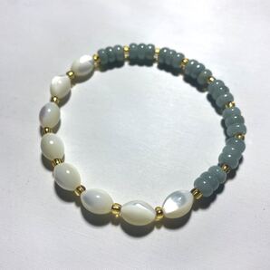 天然ブルー翡翠 白蝶貝 ブレスレット