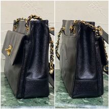 美品 VINTAGE CHANEL キャビアスキン ダブルフェイス チェーンショルダーバッグ ブラック黒 デカココ ターンロック金具 肩掛けトートバッグ_画像5