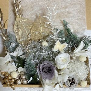 プリザーブドフラワー薔薇2輪★ホワイトクリスマス 花材詰め合わせ