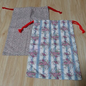巾着袋 体操着入れ 体育袋 体操着袋 小花 花柄 ピンク バッグ 手提げ ハンドメイド 給食袋 巾着 女湯 小学校 小学生 学童