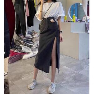 デニムスカート ロングスカート レディース ジーンズ Aライン マキシ丈 ゆったり カジュアル シンプル 無地 春秋冬