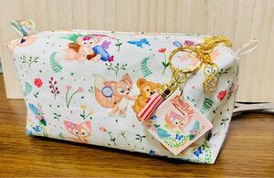 ハンドメイド 大きめ ダッフィー リーナベル ボックスポーチ チャーム付き