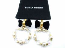 【未使用】激レア●ソニアリキエル イヤリング●ビーズ フェイクパール リボン●SONIA RYKIEL ヴィンテージ メンズ レディース B8_画像1