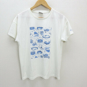 s■コロンビア/Columbia イラストプリント ショートスリーブTシャツ PL3121【XL】白/LADIES/120【中古】