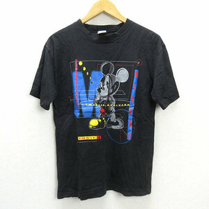 s■ディスニー/disney mickey＆co. ミッキーマウス柄 90年代 ビンテージTシャツ【S】黒/MENS/100【中古】