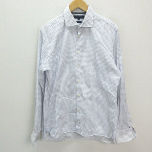 s■トミーヒルフィガー/TOMMY HILFIGER Premium Shirt チェック柄 長袖シャツ【L】白/MENS/73【中古】