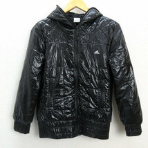 k■アディダス/adidas フーディ中綿ジャケットJKT【M】黒/LADIES■26【中古】_画像1