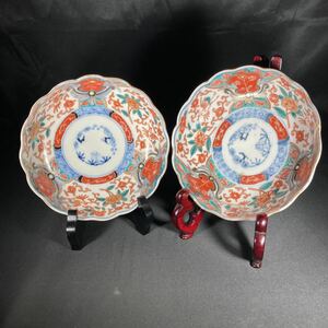  старый Imari фарфор somenishiki колесо цветок средняя тарелка сосна бамбук слива .. 2 покупатель комплект [13]888