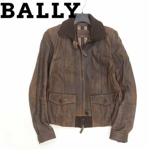 *BALLY/ Bally натуральная кожа Dias gold кожа Zip выше жакет блузон Brown 42