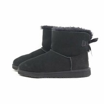 ◆UGG/アグ 1005497 ミニベイリーボウ MINI BAILEY BOW シープスキン ショート ブーツ ブラック 6 キッズ_画像3