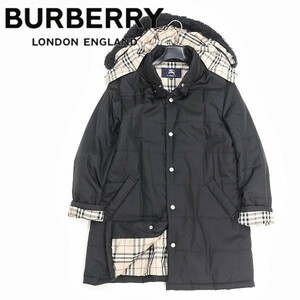 国内正規品◆BURBERRY LONDON/バーバリー ロンドン フェイクファー フード付 裏地ノバチェック柄 ナイロン 中綿 コート ブラック 160A