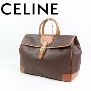 ヴィンテージ◆CELINE/セリーヌ M171 マカダム柄 レザー フラップ ボストン バッグ ブラウン系