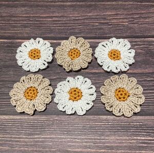 【6個セット】ハンドメイド お花モチーフ かぎ編み レース編み マーガレット