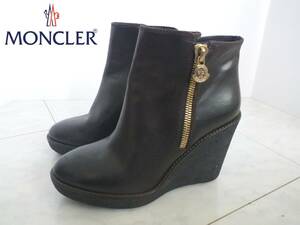  beautiful goods Moncler tea dark brown Gold metal fittings Wedge sole short boots 24 24.5