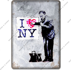 y181　ブリキ看板 20×30㎝　レトロ メタル サイン　Banksy tin　ヴィンテージ 装飾 アート　インテリア 　