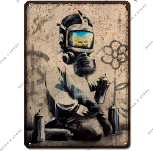 y210　ブリキ看板 （大型 40×30㎝)　レトロ メタル サイン　Banksy tin　ヴィンテージ 装飾 アート　インテリア 　