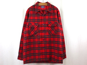 70'S USA製 PENDLETON ペンドルトン オープンカラー 長袖チェックシャツ(L)ビンテージ