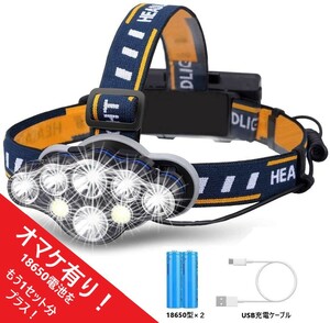 【特典あり！】防水 USB充電式 LEDヘッドライト 8点灯モード 軽量 18000ルーメン アウトドア キャンプ 登山 夜釣り