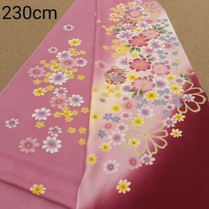 正絹 112403 ピンク色 花柄 桜柄 シルク230cm はぎれ ハギレ リメイク ハンドメイド