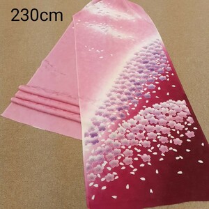 正絹 110102 ピンク色 桜柄 シルク230cm はぎれ ハギレ リメイク ハンドメイド
